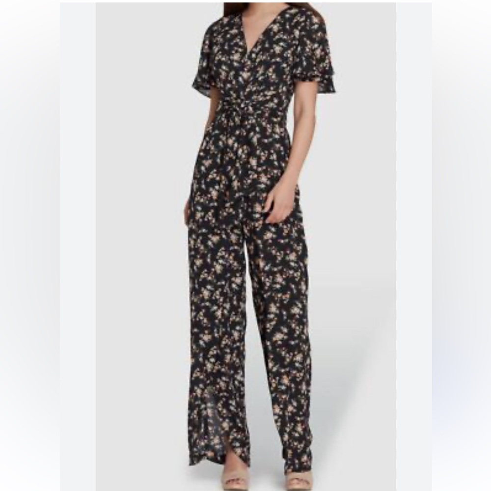 Tahari Floral Black Wide Leg Jumpsuit